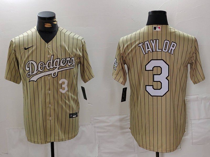Men Los Angeles Dodgers #3 Taylor yellow Stripe Game 2024 Nike MLB Jersey style 1->los angeles dodgers->MLB Jersey